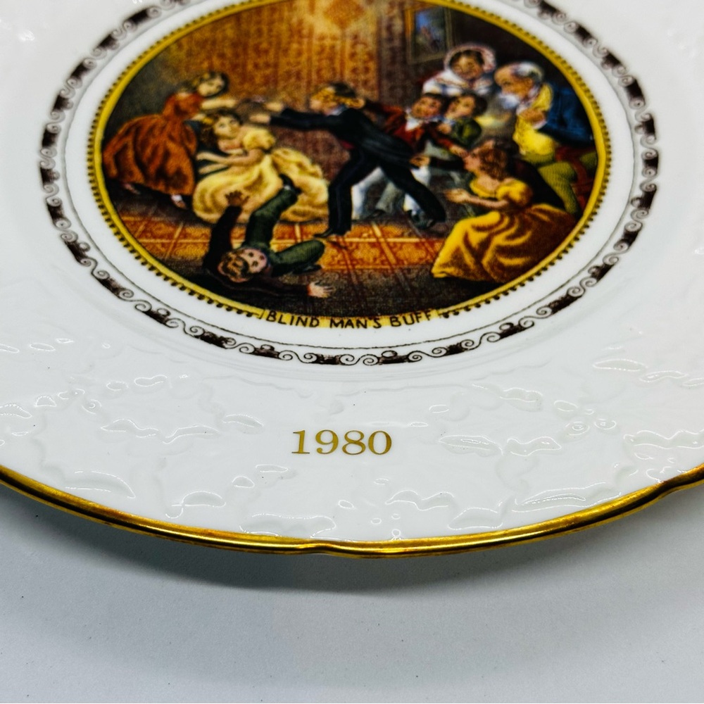Vtg Coalport Fine Bone China CHRISTMAS 1980 Collector Plate Blind Man's Buff Box - Picture 5 of 12